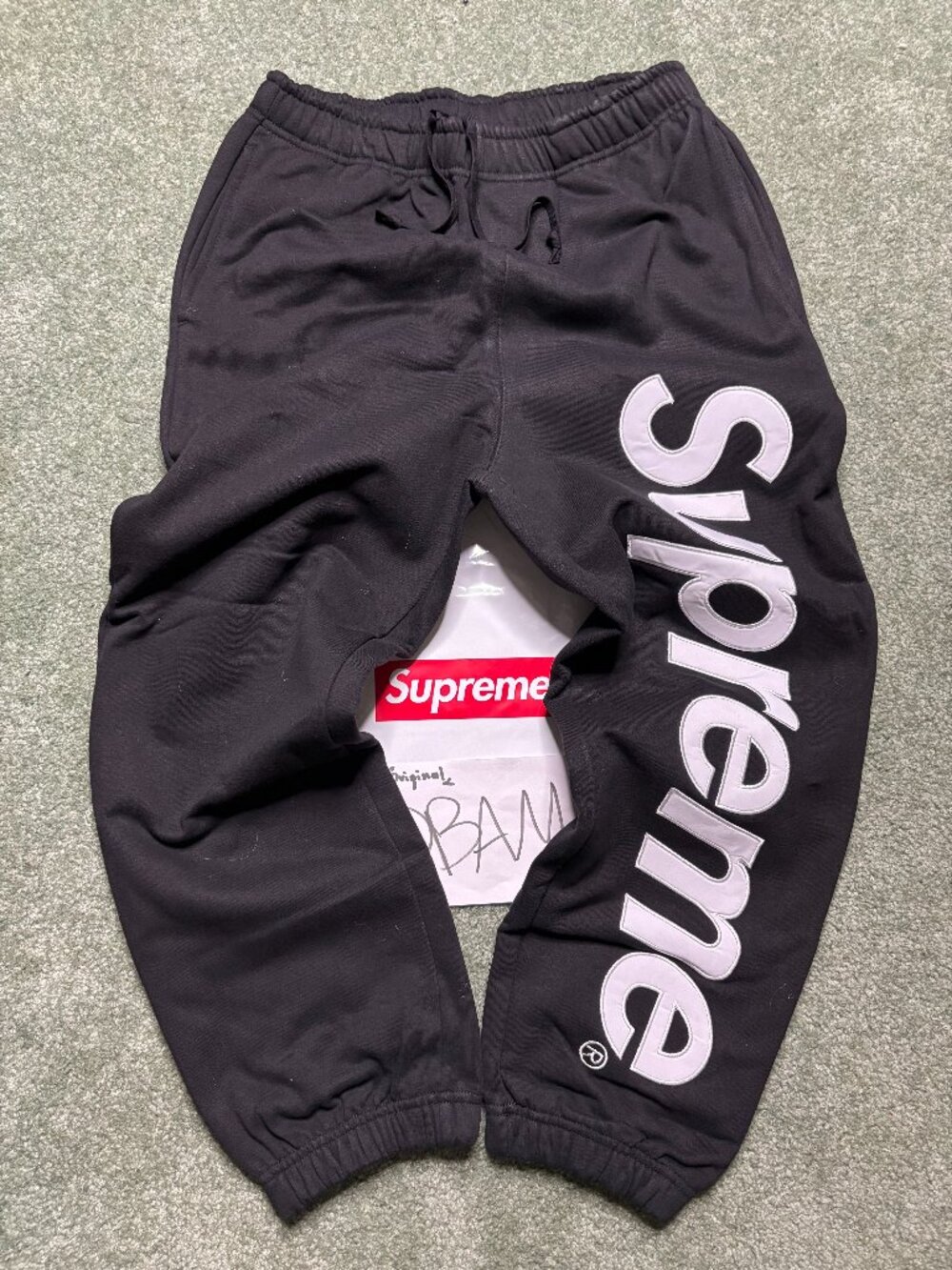 Supreme Applique Joggers - Black/White Satin